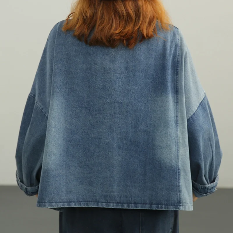 Женская джинсовая куртка в стиле Харадзюку синяя Повседневная Свободная из