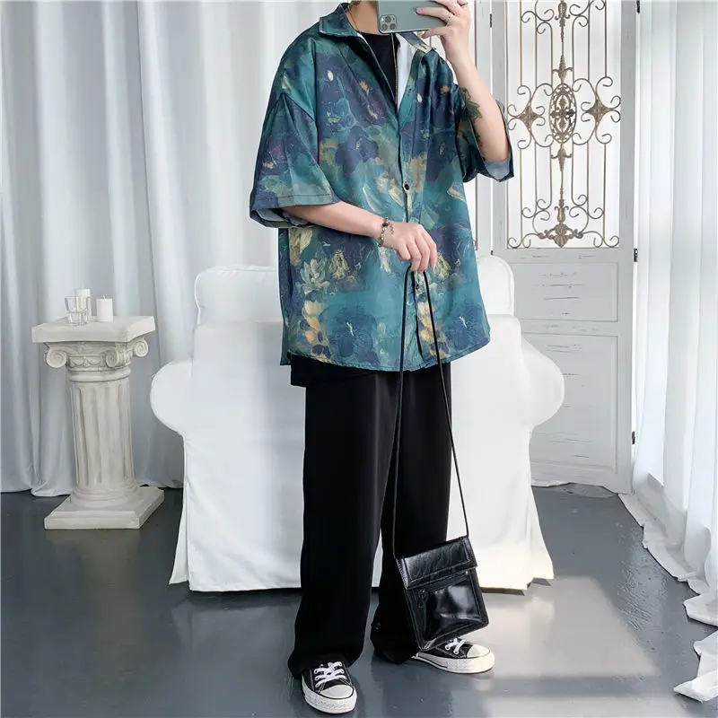 Летняя рубашка с цветочным принтом Мужская модная Повседневная свободная