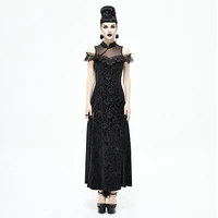 gothic high neck off shoulder open back lace up mesh one way neck lace dress improved version of the high slit cheongsam
