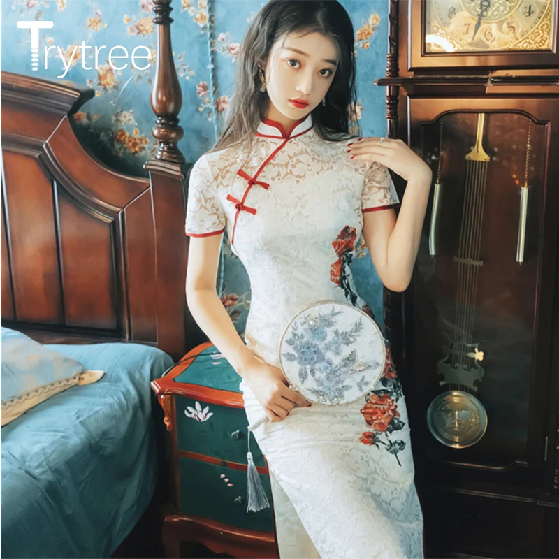 Trytree/осеннее женское платье повседневный кружевной воротник стойка принт футляр