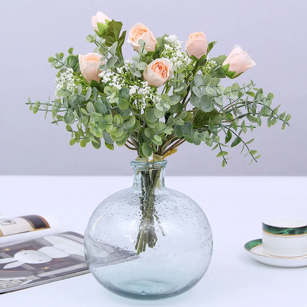

35cm Mini Artificial Rose Flower Silk Bride Holding Flowers For Wedding Simulation Flowers Bouquet Home Party Gift Decoration