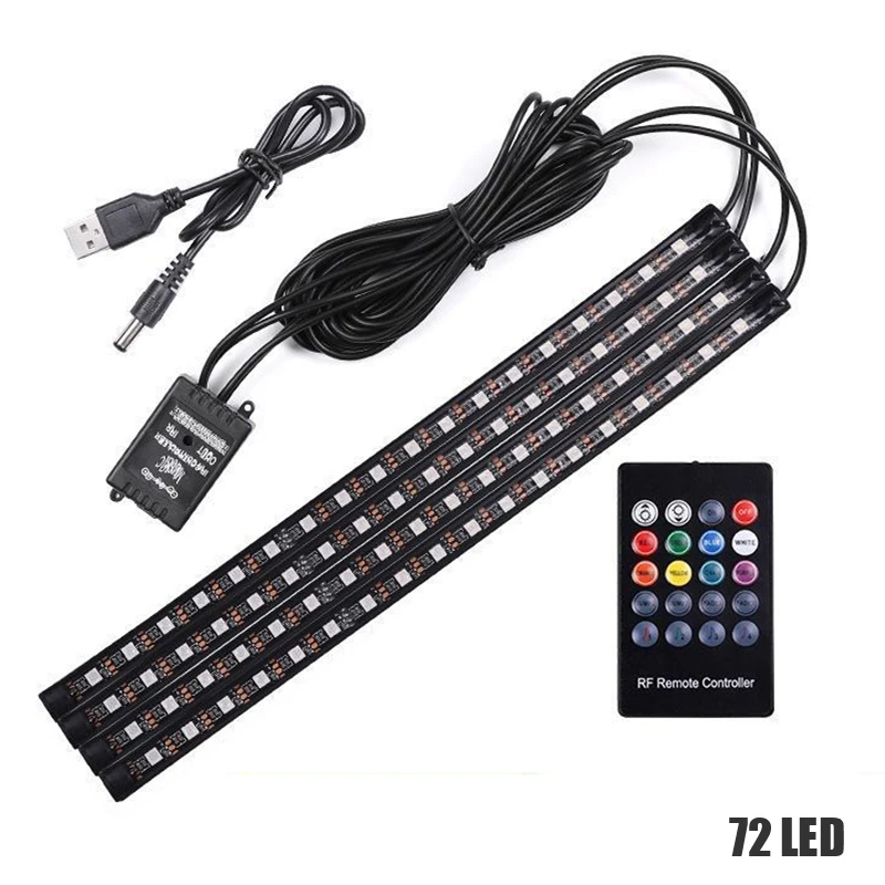

Auto LED RGB Atmosphere Strip Light 36/48/72 LED Wireless Remote Voice Control Foot Lamps Auto Decorative Atmosphere Lights