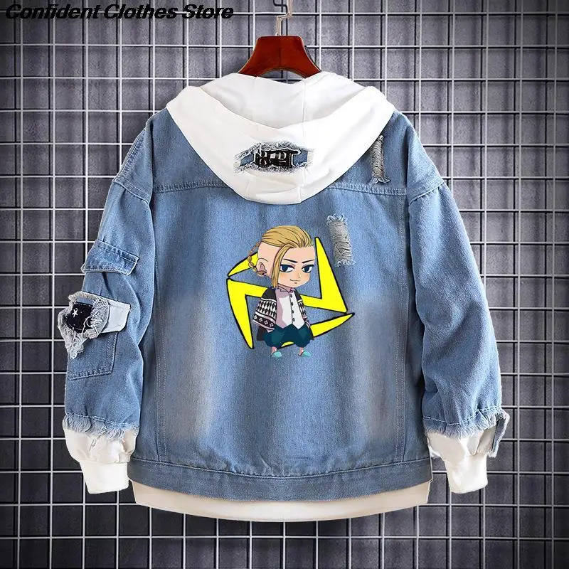

Fashion Desgn Anime Tokyo Revengers Denim Jacket Fake two Unisex Jeans Hoodies токийские мстители Students Clothes Cosplay Coats