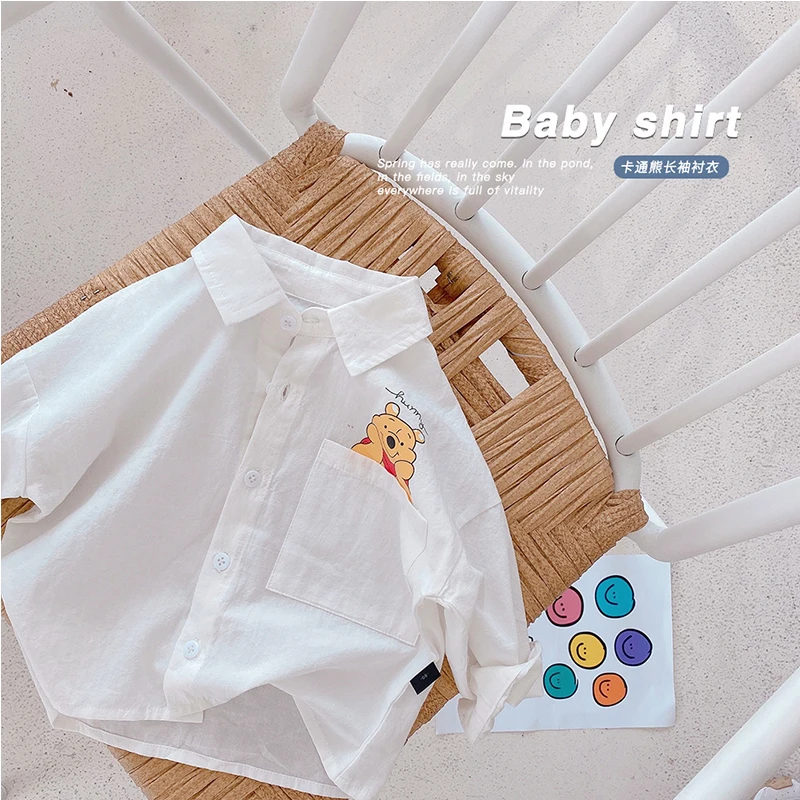 Disney с принтом из мультфильма для маленьких мальчиков девочек белая рубашка