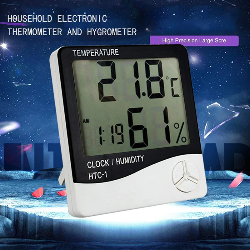 indoor and outdoor electronic digital thermometer and hygrometer wall mounted or standing with alarm clock function free global shipping