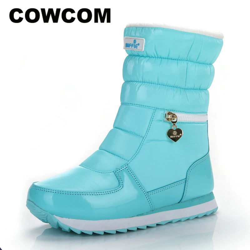 COWCOM 2020 женские синие ботинки на платформе снежинки снежные плоской подошве