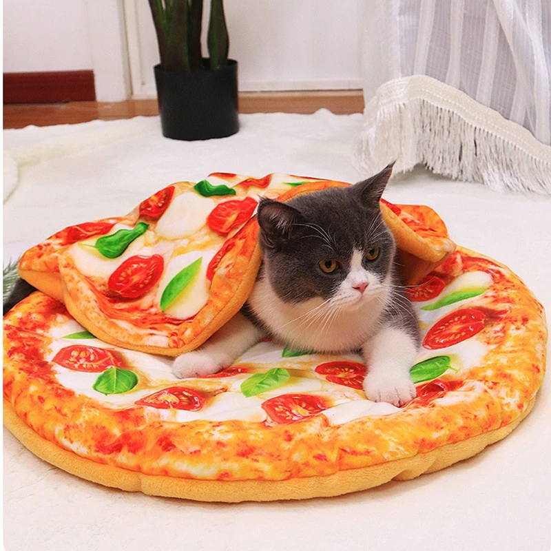 

Funny Pizza Cat Bed Comfort Blankets Pets Sleeping Mats Soft Warm Poached Egg Toast Bread Dogs Cushion Kitten Sleep Pad for Cats
