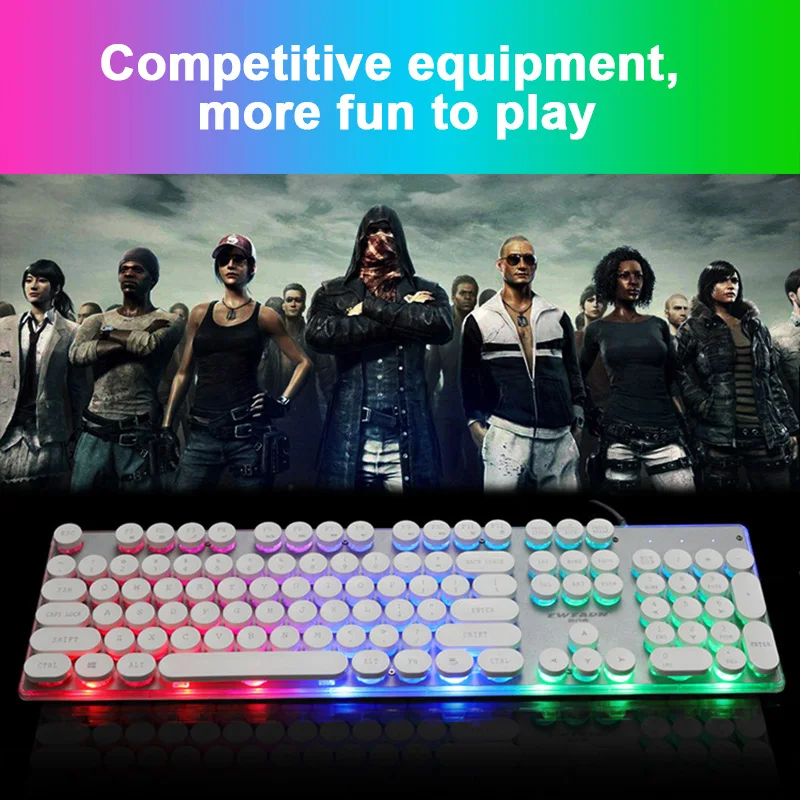 Проводная игровая клавиатура Ретро круглая светящаяся металлическая панель с