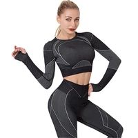 womens fitness 2pcs seamless gymwear yoga set workout clothes long sleeve crop top high waist leggings sports wear