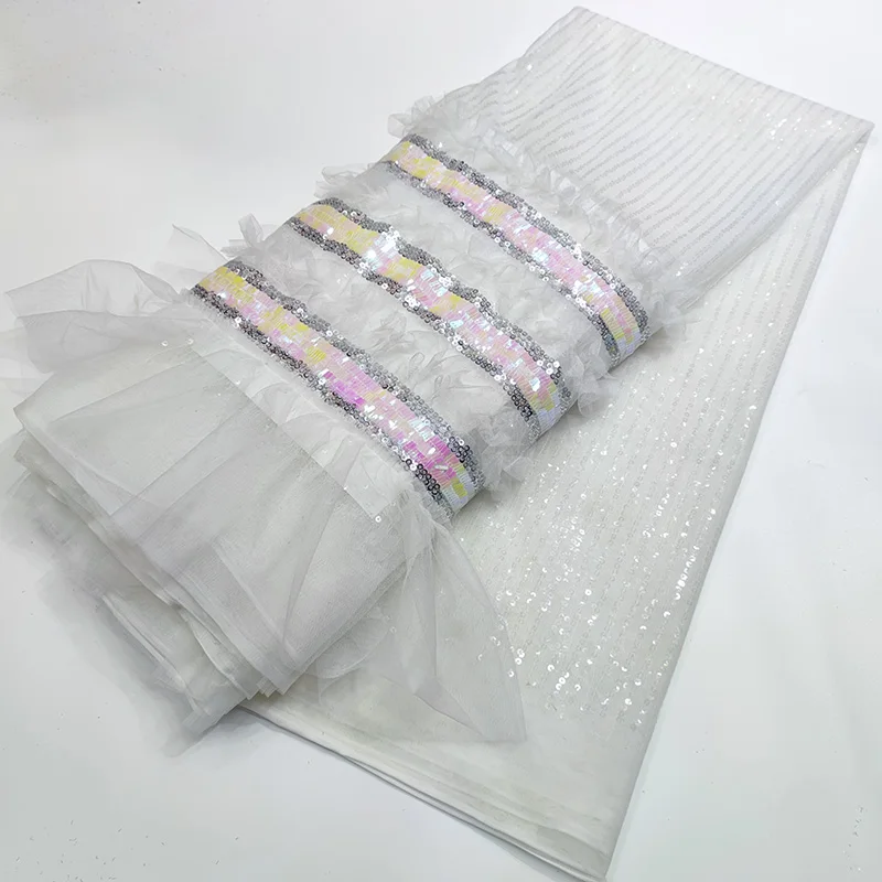 

Pure White Sequins Lace Fabric Mesh African Embroidery Sequence Nigerian French Party Latest High Quality Net French Tulle Lace