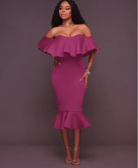 

European big size women's dress explosion lotus leaf sexy word shoulder dress