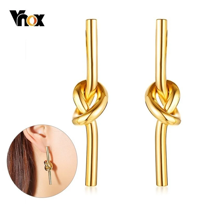 

Vnox Unique Knot Drop Earrings for Women Gold Color Stainless Steel Dangle Earings Female Party Jewelry Elegant Brincos