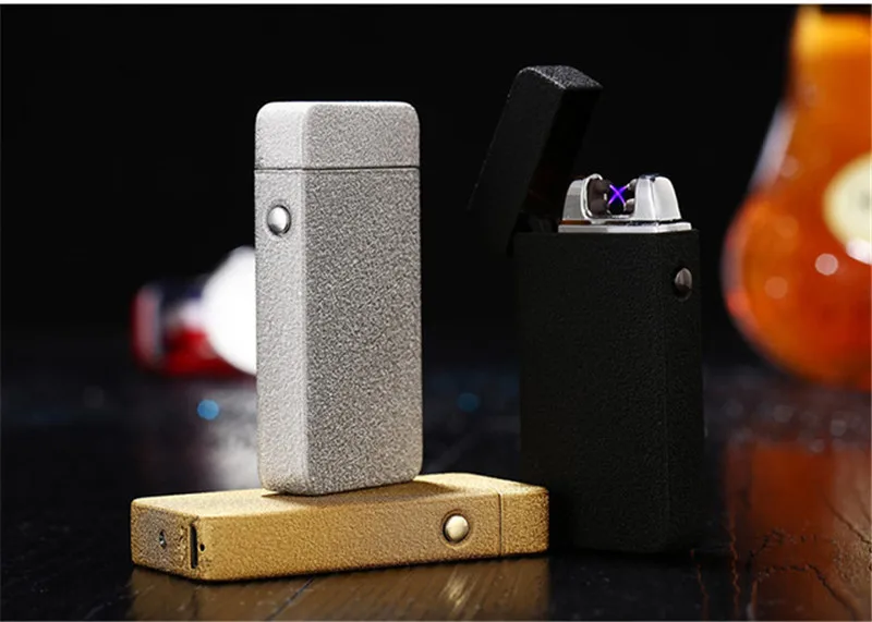 Новая Металлическая двойная дуговая usb зарядка Зажигалка импульсная ветрозащитная электрическая сигарета зажигалка для сигар беспламенная перезаряжаемая Зажигалка плазменная