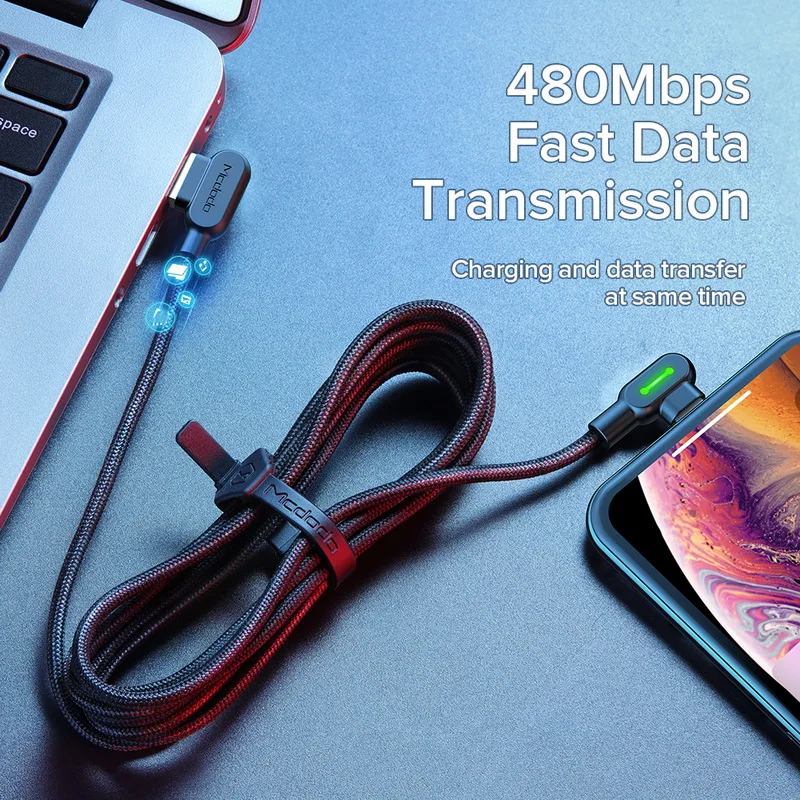 MCDODO 1,8 м светодиодный USB кабель для iPhone X 8 7 6 5 6s Быстрая зарядка USB кабель для передачи данных для iPhone 11 Pro XS MAX XR X Кабель зарядного устройства