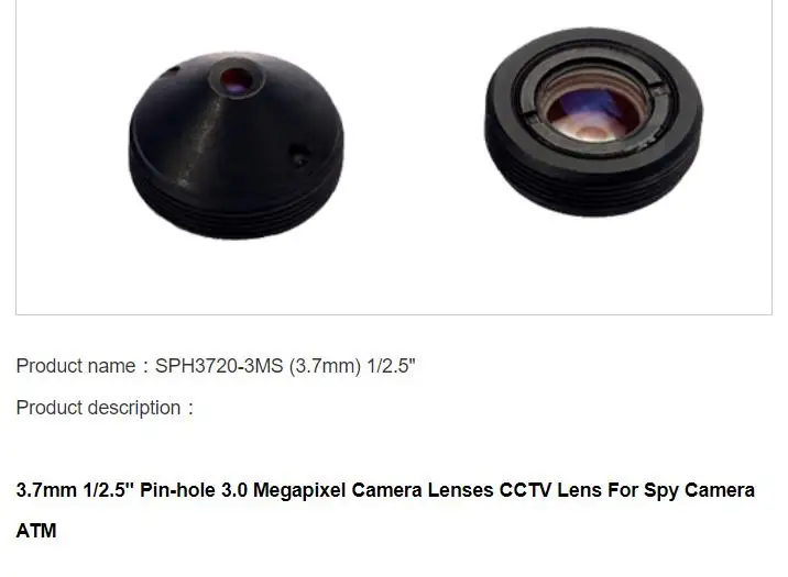 Pin-Hole Объективы-SPH3720-3MS (3 7 мм) 1/2.5 &quotM12 3 мм 1/2.5" Pin-hole 0 мегапиксельная Объективы для