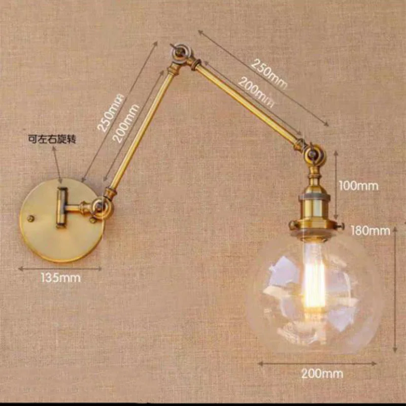 Goedkoop Retro Industriële E27 Goud Brons Glas Wandlamp Links/Rechts/Up/Down Swing Arm Verlichting Voor Living Kamer Slaapkamer Badkamer Werkkamer