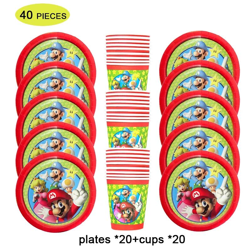 

Super Bros Theme Kids Birthday Party Decorations Tableware Disposable Cup Dinner Plates Supply Baby Shower Christmans Party Set