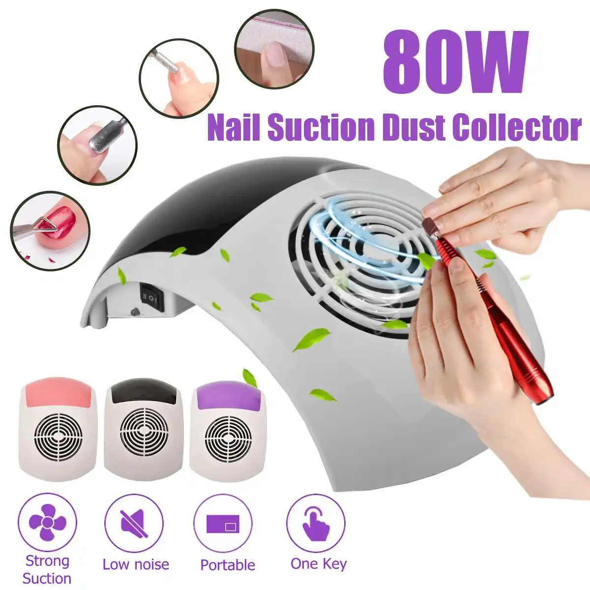 

80W Nail Dust Collector Vacuum Cleaner for Manicures Hood Suction Dust Cleaner Nail Dust Collector Nail Art Manicure Salon Tool