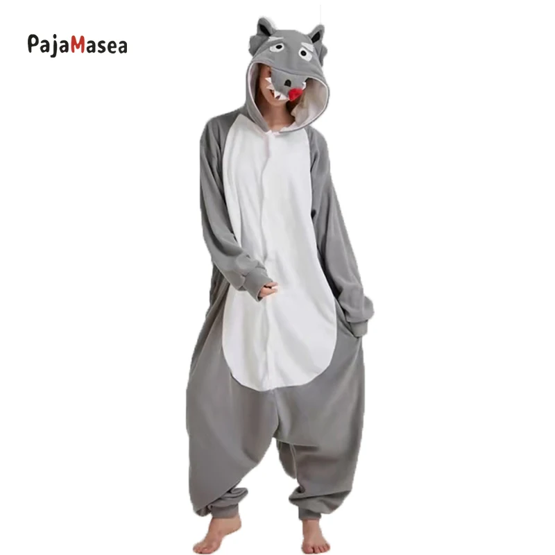 PAJAMASEA Men Wolf  For Adults Onesie Women Sleepwear Cartoon Anime Pajamas Family Christmas Cosplay Outfits Raccoon Kigurumi