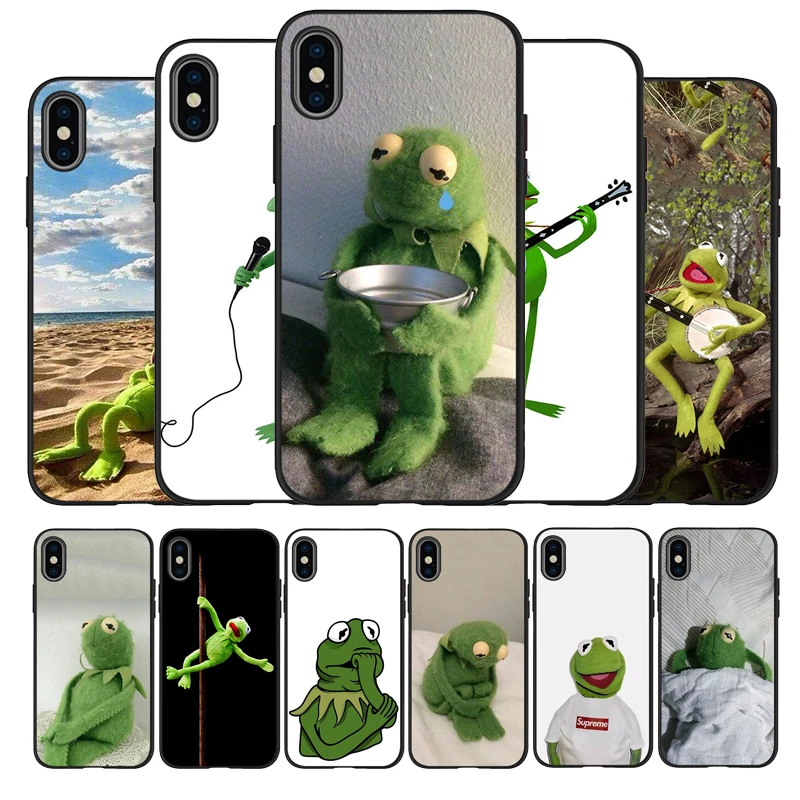 Забавный милый черный чехол Kermit Frog для iPhone 11 XR XS Max 7 8 6 6S Plus 5 5S SE 2020 задняя крышка