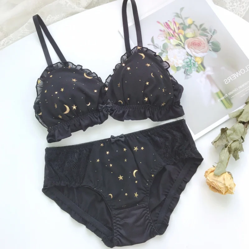 

Moon Star Starry Star Girl Heart Japanese Small Chest Underwear Suit Sexy Lovely Lace Gilding Metal Soft Girl Student Bra