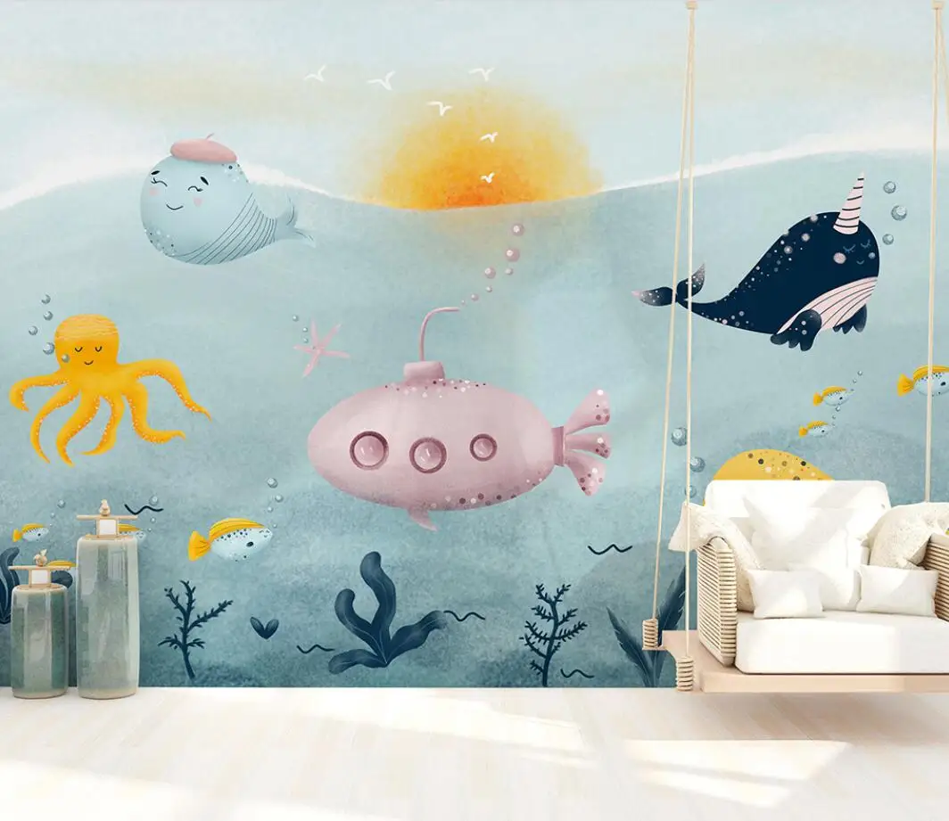 

Custom background wall ocean dolphin whale submarine submarine living room background wall wallpaper mural 3d wallpaper wall for