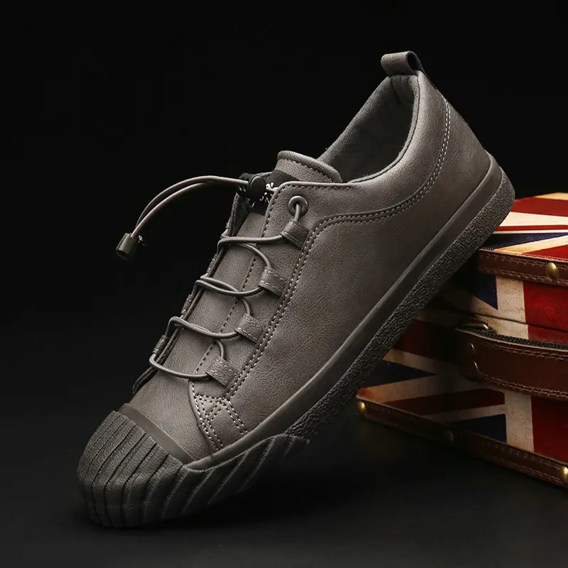 Модная мужская черная повседневная обувь Кожаные кроссовки Мужская на плоской
