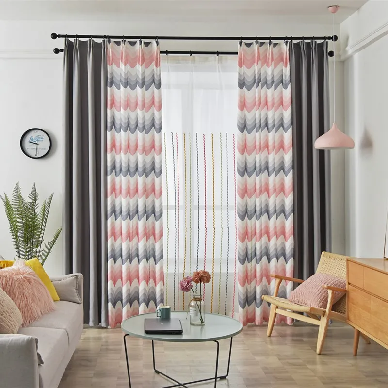 

Free Custom GYC2508 Gyrohome 1PC Big Wave Pattern Splice Solid Color Blackout Curtain "Customised" Window Living Room Dec