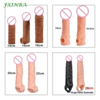 fxinba new 14 28cm realistic penis extender sleeve reusable condoms adults sex toys for men delay ejaculation dick enlargement