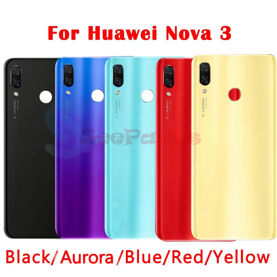 Крышка батарейного отсека для Huawei Nova 3 заднее стекло задняя крышка сменная -
