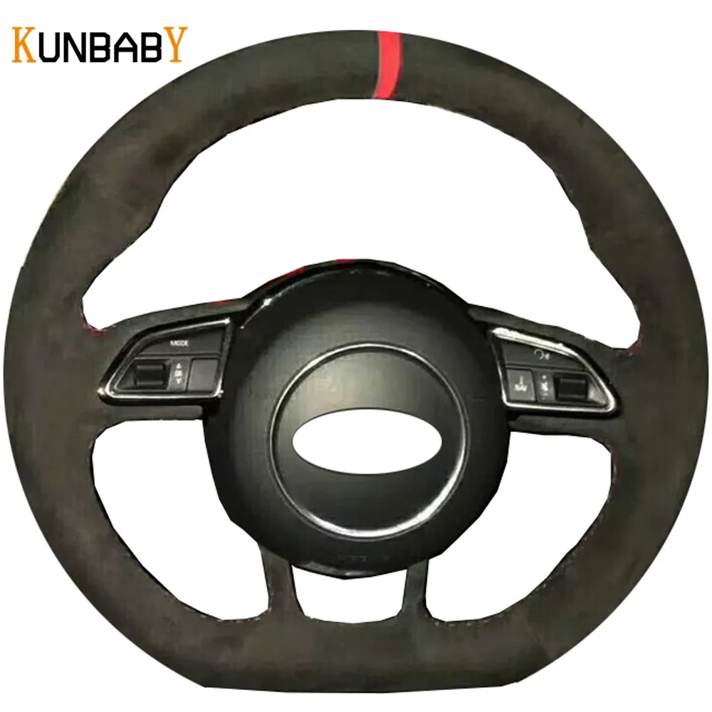 KUNBABY автомобильный стиль черная замша сшитый вручную чехол рулевого колеса