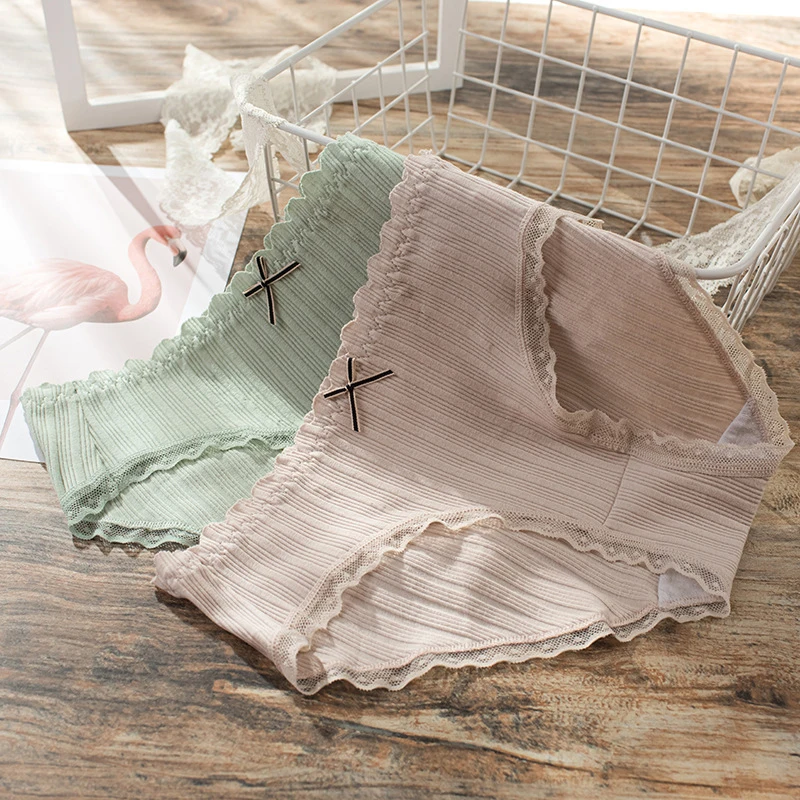 

Новинка 2021, женское нижнее белье большого размера с заниженной талией, дышащие трусики в полоску, хлопковые удобные кружевные трусы, одното...