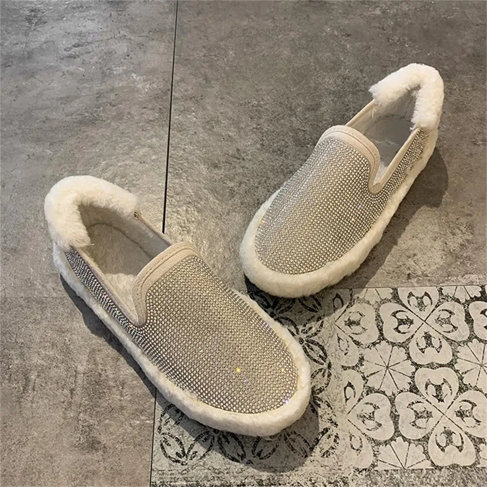 2019 autumn winter new women shoes plus velvet warm shiny rhinestone women's fashion loafers flat | Обувь