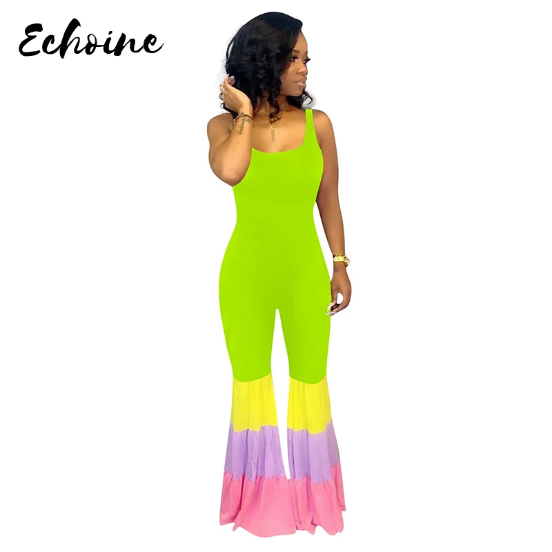 Летний женский цветной блок полосатый лоскутный сексуальный расклешенный