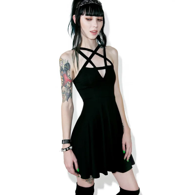 

Summer Woman Sling Dress Sexy Slim Solid Color Mid-Length Robes Black Five-Star Vestidos Fashion Temperament Ladies Clothing New