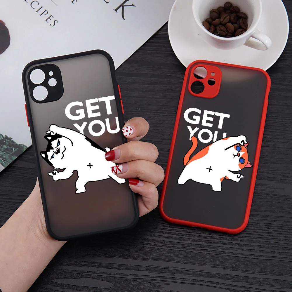 

Fun Lovers Pairs Cute Cartoon Cat Pattern Phone Case Matte Silicone for iPhone 12 11 Pro Max XS XR 6s 7 8 Plus SE2 Mini Fundas