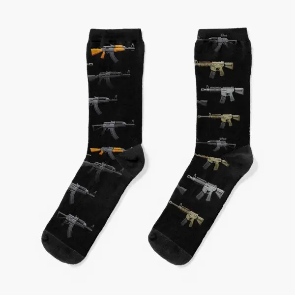

Military Rifle Pattern Crew Socks Unisex Cartoon Breathable Women Cotton Autumn Cute Pattern Ladies Girls Mens Short