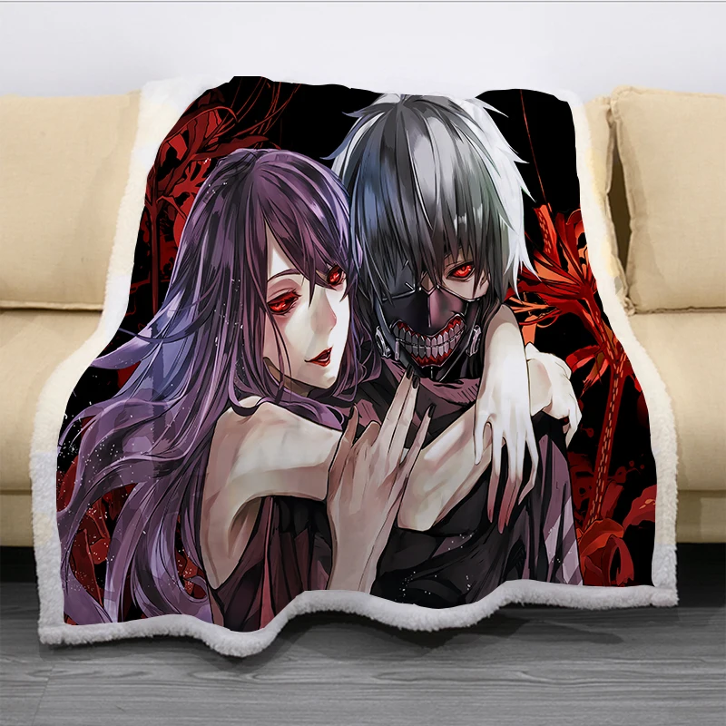 

Tokyo Ghoul Cartoon Funny Character Blanket 3D Print Sherpa Blanket on Bed Home Textiles Dreamlike Style 02