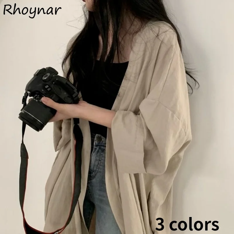 

Basic Jackets Women Popular Sun-proof Long-style College Casual Open Stitch Loose Fashion All-match Daily Summer Outerwear Pure