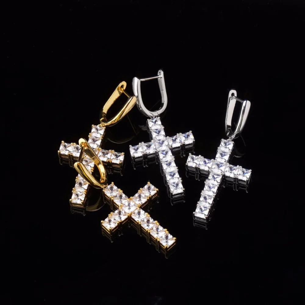 GUCY Iced циркон крест АНХ Серьги Золото Серебро Цвет Микро с инкрустацией aaa Bling CZ камень серьги для мужчин женщин хип хоп ювелирные изделия