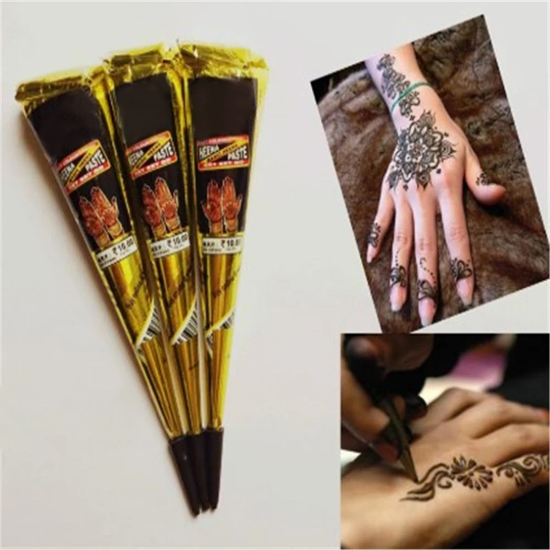 

New Henna Tattoo Paste Black brown red white Henna Cones Indian For Temporary DIY Tattoo Sticker Body Paint Art Cream Cone henne