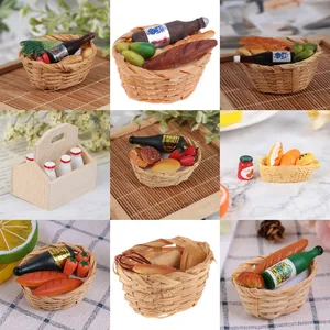 1 Набор 1:12 миниатюрная еда для кукольного домика, бутылка вина, хлеб, овощи, фрукты, бамбуковая корзина для куклы, кухонный Декор