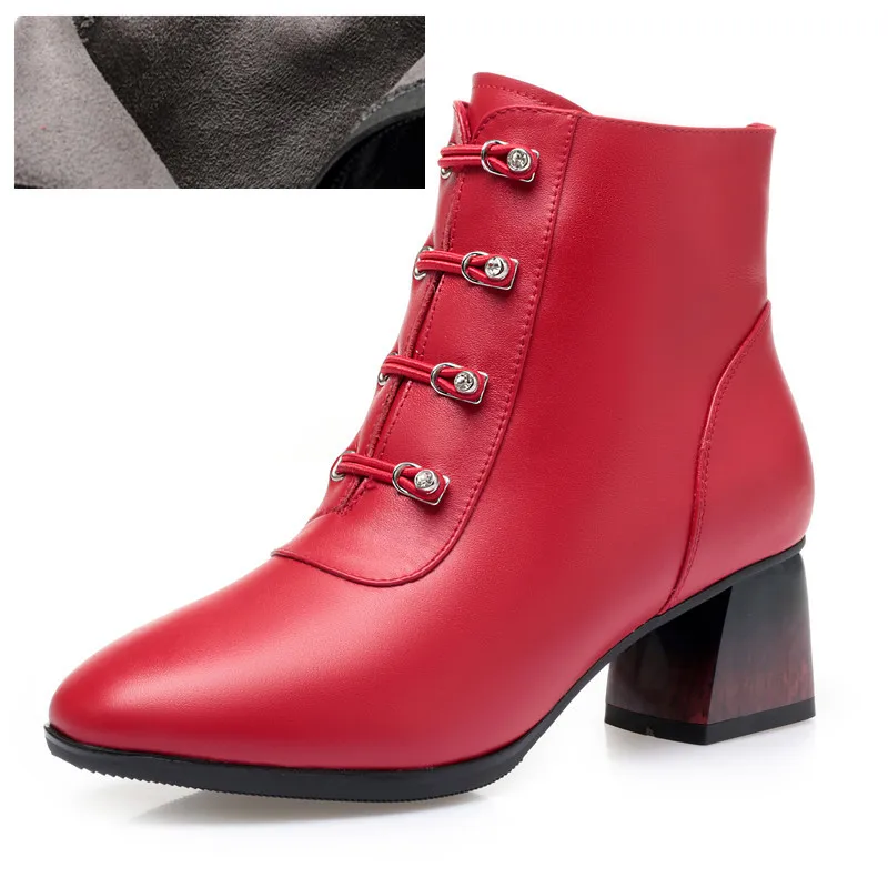 Red single AIYUQI; Новинка года; модные женские ботинки; короткие ботиночки из натуральной кожи; Свадебная женская обувь; ботильоны для женщин на платформе; Цвет Красный - Цвет: Red single