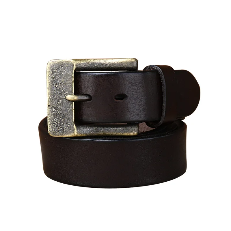 Thickened Head Layer Cowhide Belt Male Leather Pin Buckle  Copper Buckle Retro Trouser Top Full Grain Leather Belt