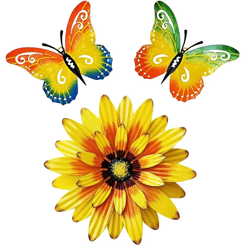 

Набор из 3 металлических бабочек и цветов, Настенный декор для улицы, искусство стен, искусство стен, для дома, сада, двора, забора, крыльца, де...