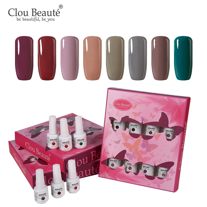 Clou Beaute набор гелей-лаков для полуперманентного маникюра, набор растворимых лаков для дизайна ногтей, 8 шт