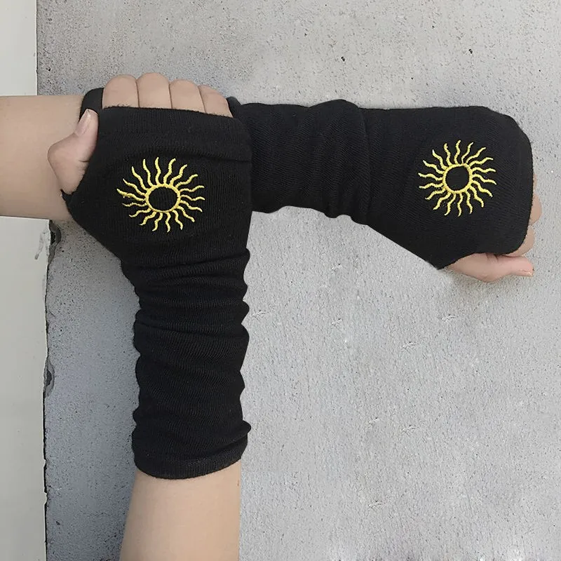 

finger gloves long for Arm wear Solid New Harajuku embroidered cuffs gloves for men women summer thin glovers sun protection