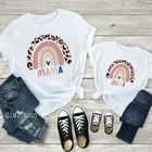 1 шт. Леопард Радуга I Love Mama мини топы для всей семьи футболка для мамы и дочки модная одежда с короткими рукавами для всей семьи; Футболки