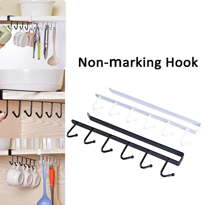 

6 Hooks Metal Under Shelf Mug Cup Cupboard Kitchen Organiser Hanging Rack Holder Kitchen Storage Organization Racks Wholesale