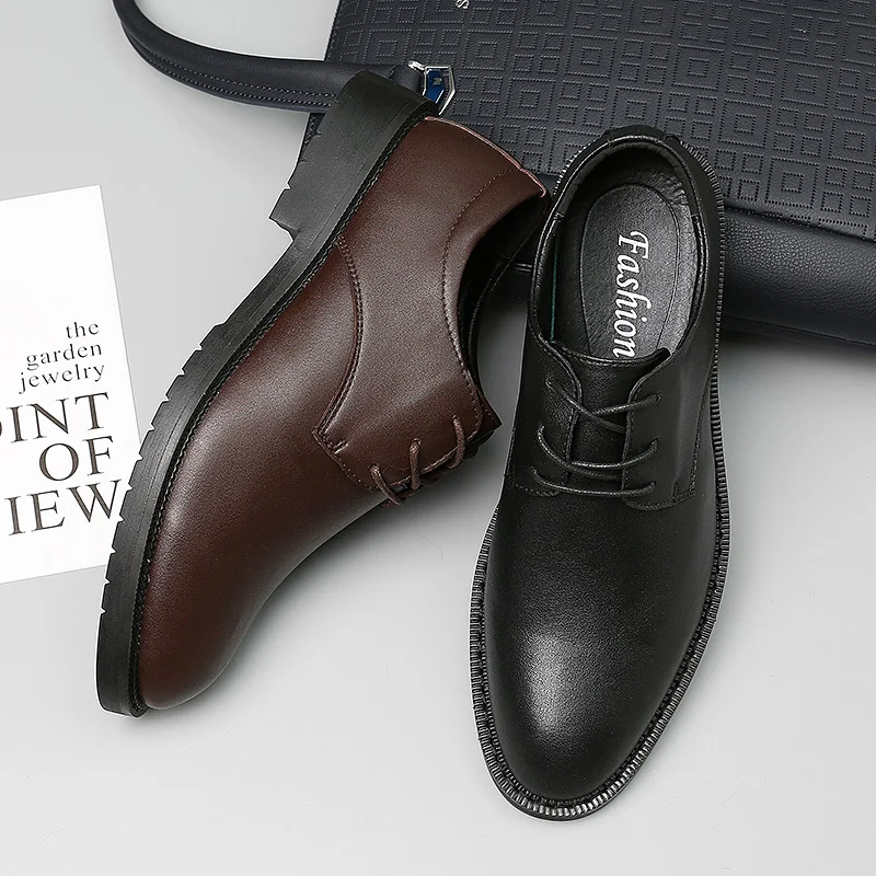 Luxury Pointed Toe Casual Leather Shoes Men's Fashion Lace Up Business Dress Oxfords Solid Wedding Office Males Flats Man | Обувь